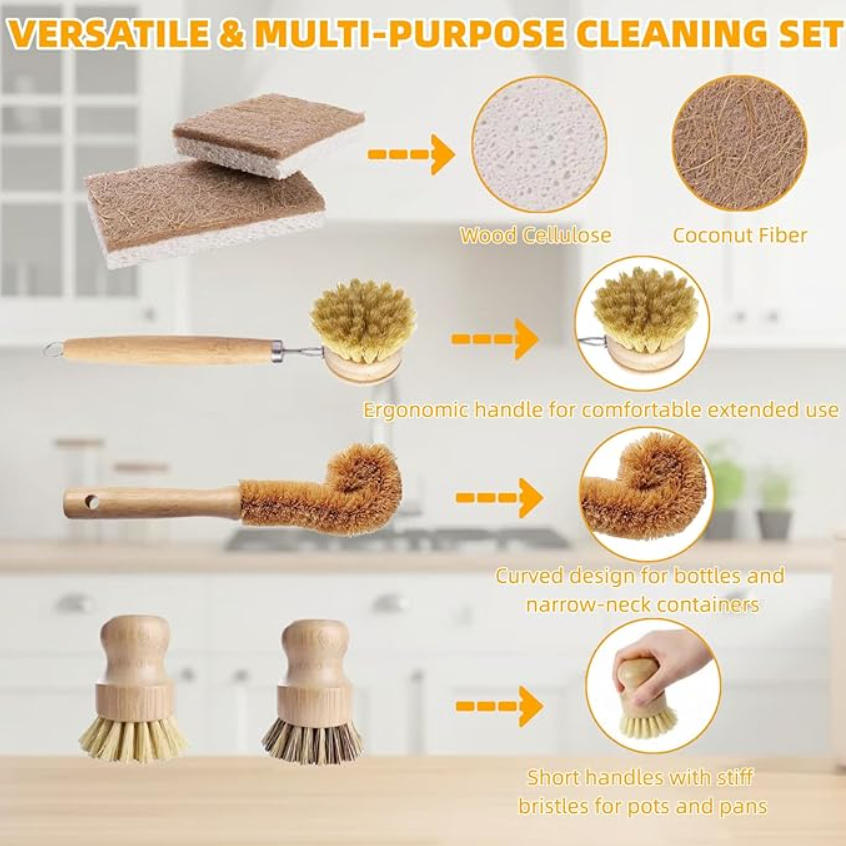6個入り竹製食器洗いブラシセット - キッチン掃除ブラシキッ - Substrate Coconut Fiber のレビューと価格